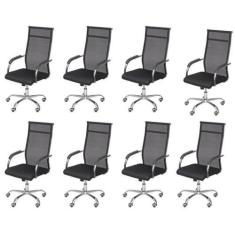 Imagem de Kit 8 Cadeiras para Escritorio Presidente Alta Roma 3312 Preto