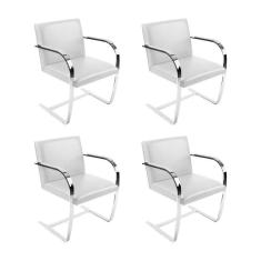 Imagem de Kit 4 Cadeiras Brno Escritório Couro Sintético Branco Barra Chata Cromada Cor Branco