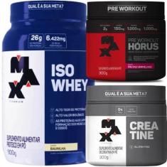 Imagem de Kit Max Titanium: ISO Whey Isolado  900g + Creatina 100% Pura 300g + P