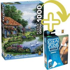 Imagem de Kit Quebra Cabeça Recanto Dos Cisnes 1000P + Cola Fosca Grow