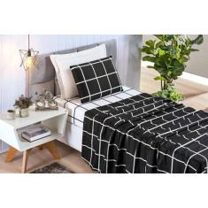 Imagem de Jogo De Cama Xadrez 200 Fios Micropercal 3 Peças Solteiro - Safira Enx