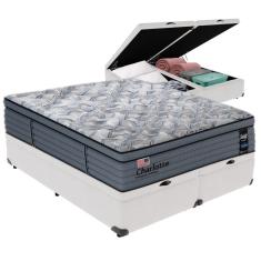 Imagem de Cama Box Baú Branco e Colchão Queen Charlotte Molas Ensacadas Sealy