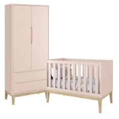Imagem de Quarto Com Berço Classic E Guarda Roupa 2 Portas Rosa Fosco E Pés Made