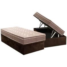 Imagem de Cama Box Baú Solteiro: Colchão Ortopédico Paropas D28 Pasquale + Base CRC Suede Brown (88x188)
