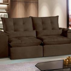 Imagem de Sofá San Paulo Retrátil e Reclinável - Assento com Molas – 230 cm Veludo Marrom café