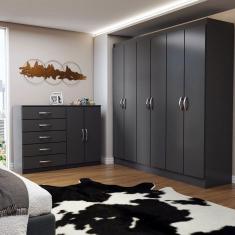 Imagem de Guarda-Roupa Luna 6 Portas 2 Gavetas com Cômoda 2 Portas 5 Gavetas Preto - Panorama Móveis