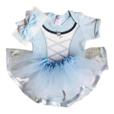 Imagem de Body Bebê Mesversário Menina Fantasia + Tule + Laço Papilloo, Azul, Pe