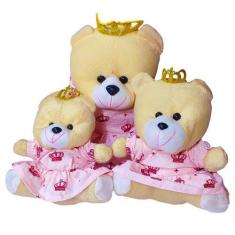 Imagem de Urso de Pelucia Trio Princesa Principe Floral Para Nicho Decoração com