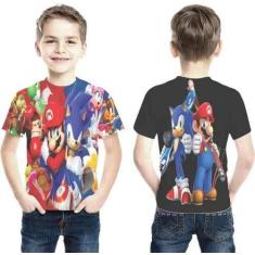 Imagem de Camiseta Mario Bros E Sonic Estampa Total Infantil
