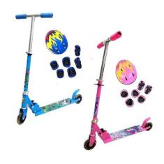 Imagem de Patinete Infantil Metal 2 Rodas 40Kg + Capacete Kit Proteção - Pop Bri