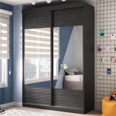 Imagem de Guarda-roupas Infantil 2 Portas com Espelho Samambaia Teen Cabecasa Madeiramadeira Preto