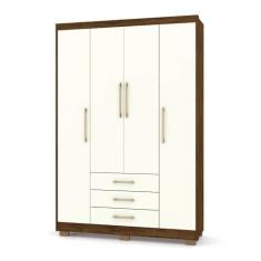 Imagem de Guarda Roupa Solteiro 4 Portas e 3 Gavetas Valência Imbuia/Champanhe - Pallazio