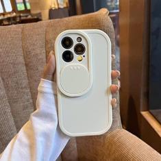 Imagem de Capa de telefone de proteção para câmera deslizante para iPhone 14 13 12 11 Pro Max XS bonito oval cor sólida silicone líquido capa macia, branco, para iphone 13