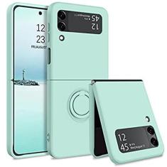 Imagem de Capa de telefone magnética com suporte de anel de luxo para Samsung Galaxy Z Flip 4 Flip 3 Bracket Skin Feel Silicone Cover para Samsung Z Flip4 3, verde claro, para Samsung Z Flip 4
