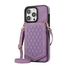 Imagem de Carteira de couro capa espelhada para cartões solt para iPhone 14 Pro Max 13 Mini 12 11 SE 2022 XR XS 8 7 6 6S Plus Crossbody Lanyard Cover, roxo, para iPhone 14Plus
