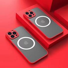 Imagem de Capa de telefone de carga magnética sem fio de luxo para iPhone 14 Pro Max 11 12 13 Mini X XR XS 14Plus Capa blindada à prova de choque, vermelha, para iPhone 14