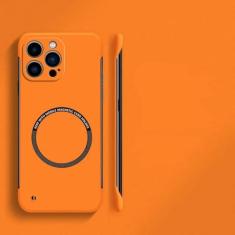 Imagem de Capa de telefone magnética sem moldura ultrafina para PC rígido para iPhone 15 14 Pro Max 13 12 Mini 11 Pro Max Capa sólida de cor fosca, laranja, para iPhone 14 ProMax