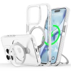 Imagem de UMIONE Capa magnética para iPhone 15 Pro com suporte e anel de dedo, compatível com magsafe, placa rígida transparente à prova de choque, capa de corpo inteiro, universal para meninos e meninas 6.1 -