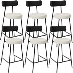 Imagem de Kit 06 Banquetas Baixa Cozinha Sala Jantar Milão L02 Couríssimo Preto Linho Champagne - Lyam Decor