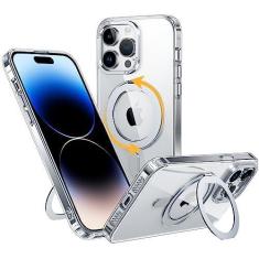 Imagem de PiMivco Capa magnética para iPhone 14 Pro Max compatível com Magsafe, capa para celular iPhone 14 Pro Max com suporte de anel giratório de 360°, capa de telefone translúcida fosca à prova de choque de