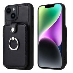 Imagem de Capa de telefone tipo carteira com anel de dedo para iPhone 15 Pro Max 14 13 12 11 Pro Max 15Plus Couro com suporte para cartões Capa traseira, preta, para iPhone 15Pro Max