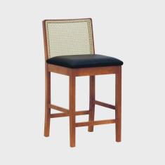 Imagem de Banqueta Média Pérola com 62cm Altura Madeira Maciça Encosto Telinha Assento Estofado Corano