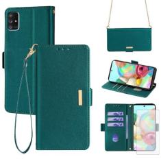 Imagem de Asuwish Capa de celular para Samsung Galaxy A71 5G com protetor de tela de vidro temperado e alça de pulso com bloqueio de RFID, suporte para cartão de crédito, suporte para celular A 71 G5 71A S71