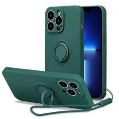 Imagem de UEEBAI Capa com suporte de anel para iPhone 14 Pro Max de 6,7 polegadas, capa de telefone fina de silicone líquido 360 giratórios, suporte de anel com suporte, alça de mão, suporte magnético para