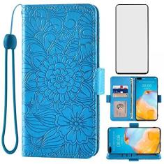 Imagem de Capa carteira compatível com Huawei P40 Pro Plus 5G e protetor de tela de vidro temperado porta-cartões de couro acessórios de celular capa para telefone Havaí P 40 Pro+ 40P + P40ProPlus mulheres