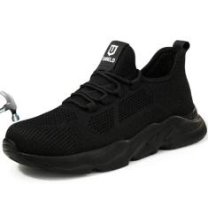 Imagem de TANIELD Tênis de bico de aço para homens e mulheres, leves, sapatos de segurança respiráveis, tênis de bico de aço almofadado a ar, tênis de aço indestrutível, tênis de construção industrial para