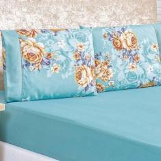 Imagem de Jogo Cama Lençol Diamond Queen 200 Fios 3 Pçs ul Turquesa - Casa Scarp