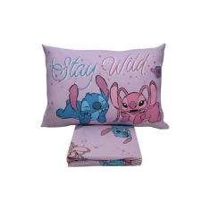 Imagem de Jogo de Lençol 2 Peças Portallar Disney Stitch E Angel Love Solteiro