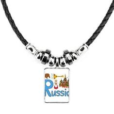 Imagem de DIYthinker Colar com símbolo nacional da Rússia com pingente de corda de couro Torque