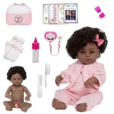 Imagem de Boneca Reborn Negra Princesa Pode Dar Banho Kit 21 Itens - Cegonha Reb