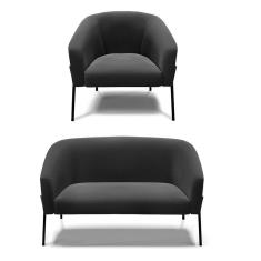 Imagem de Sofá Namoradeira E Poltrona Pé De Ferro Preto Stella Suede Preto D03 - D'rossi