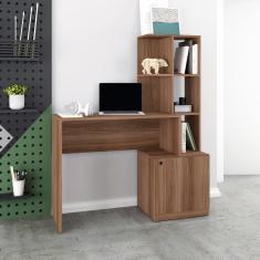 Imagem de Mesa Escrivaninha Estante Escritório 5 Prateleiras Marrom