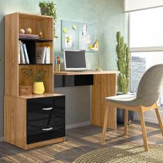 Imagem de Escrivaninha para Quarto Cristal 2 Gavetas e 3 Nichos Cor Nature e Preto - Peternella