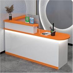Imagem de Mesa de recepção de recepção, balcão de recepção com luzes, mesa de balcão frontal com armário, balcão de varejo moderno com gavetas, para escritório de checkout, salão de beleza/saguão/spa