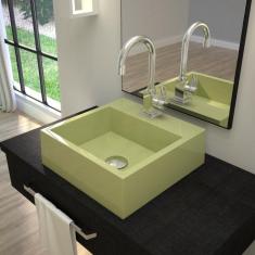 Imagem de Kit Cuba Q395 Com Torneira Luxo 1195 Metal E Válvula Click 1 Pol. E Sifão Cromado E Flexível Compace Verde Acqua