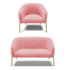 Imagem de Sofá Namoradeira E Poltrona Pé De Ferro Dourado Stella Suede D03 - D'rossi Cor Rose