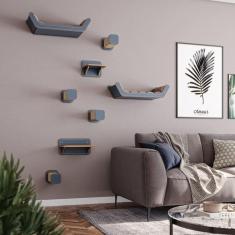 Imagem de Cama de Parede Para Gatos Estofada Raj Azul