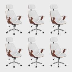 Imagem de Kit 6 Cadeiras Escritório Presidente Giratória Kopenhagen Apoia Cabeça