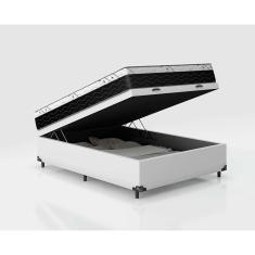 Imagem de Cama Box Baú Casal Conforto Sintético Branco + Colchão Casal Conforto Espuma D33 Com eps 26x138x188