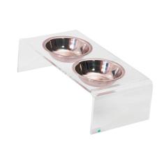 Imagem de Comedouro E Bebedouro Duplo Acrílico Inox Para Cães - Tam. P
