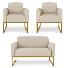 Imagem de Sof  Namoradeira Com 2 Poltronas Base Industrial Dourado Mari
