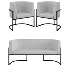 Imagem de Kit Sofá 2 Lugares + 2 Poltronas Bouclê Preto Cinza