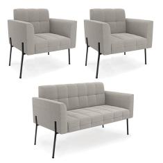 Imagem de Namoradeira E 2 Poltronas Pé De Ferro Pto Elisa Bouclê Cinza D03 - D`rossi