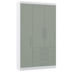 Imagem de Guarda Roupa Modulado 132cm 3 Portas E 4 Gavetas Alpes Luciane Móveis Branco Pf Com Verde Pf