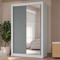 Imagem de Guarda-roupa Solteiro 2 Portas Correr 4 Gavetas Branco/Cinza