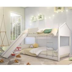 Imagem de Beliche Juvenil Casinha Branca com Escorregador e Colchões - Mais de C